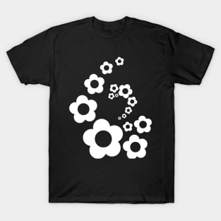 Retro Black and White Simple Flower Pattern T-Shirt